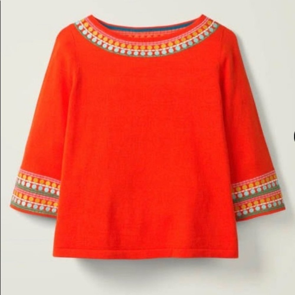 BODEN Monmouth Embroidered 3/4 Sleeve Sweater Top - Picture 2 of 5
